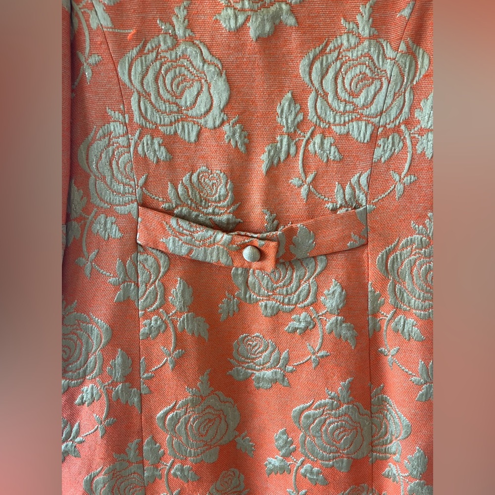 Vintage Jacquard Floral Orange Women's Coat - Picture 6 of 8